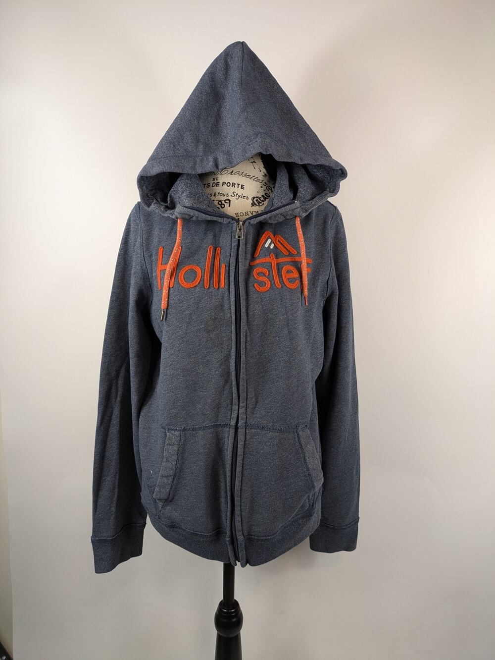 Hollister Women's Large Hoodie Full Zip-Up Sweatshirt Jacket Blue Orange Pocket
